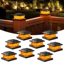 VOLISUN Solar Fence Post Cap Lights 8pack, Black Solar Deck Cap Flame Light