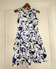 Wom Sz 6 TAYLOR Blue White Sleeveless Preppy Floral Nautical Teacher Flair Dress