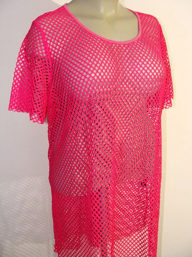 Netzkleid Longshirt in frechem Pink Strandkleid US Größe 24/26 EU Größe 56/58 - Bild 3 von 4