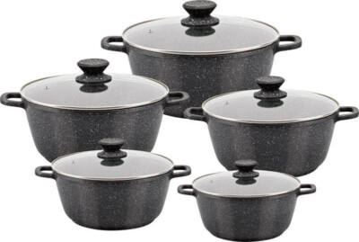 5-teiliges Suppentopf-Set aus Aluminiumdruckguss mit Glasdeckeln Antihaftbeschichtet