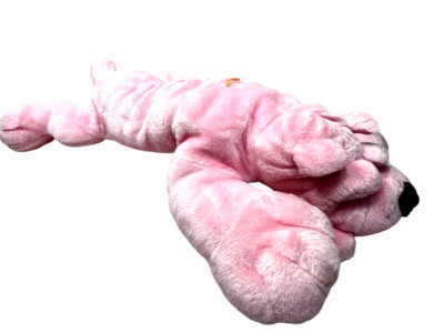 pink bulldog puppy dog large 24'' vintage plush Shar-pei lying down white paws