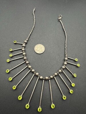 Vintage Sterling Silber 925 Peridot Latz 15'' Halskette Halsreif 46g Mark CAO Zypresse