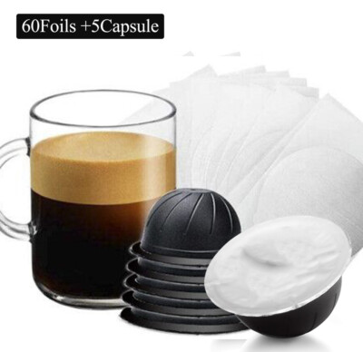 5x 230ml Coffee Capsule Pod Refillable w/60 Lids For Nespresso Vertuoline Plus