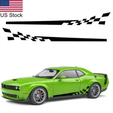 For Dodge Challenger Black Racing Flag Checker Side Skirt Stripe Vinyl Stickers