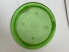 RARE Vintage Uranium Depression Glass Sunflower  10" Footed Cake Plate/Trivet