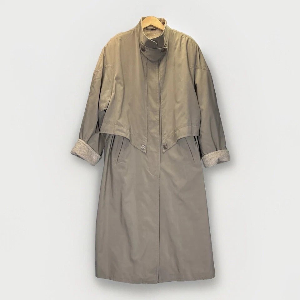 Gabardina forrada de lana y cachemir 16 larga Mac chaqueta utilitaria beige tostado impermeable Foto 3 de 4