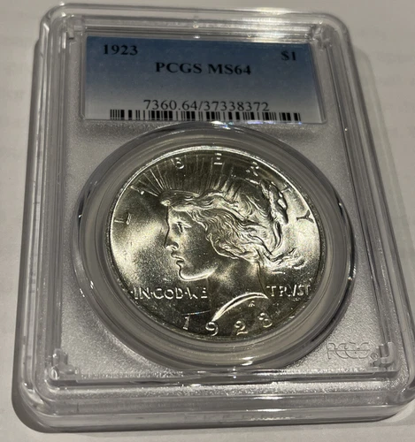 1923 SILVER Peace Dollar 💯 Yrs Old 💎💎 PCGS MS-64 💎💎White SPARKLER 🎇 SUPERB