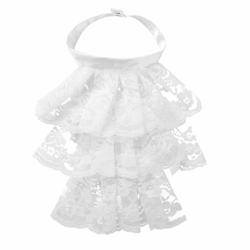 Victorian Renaissance Detachable Ruffled Lace Jabot Neck Fake Collar w/Button - Picture 8 of 27