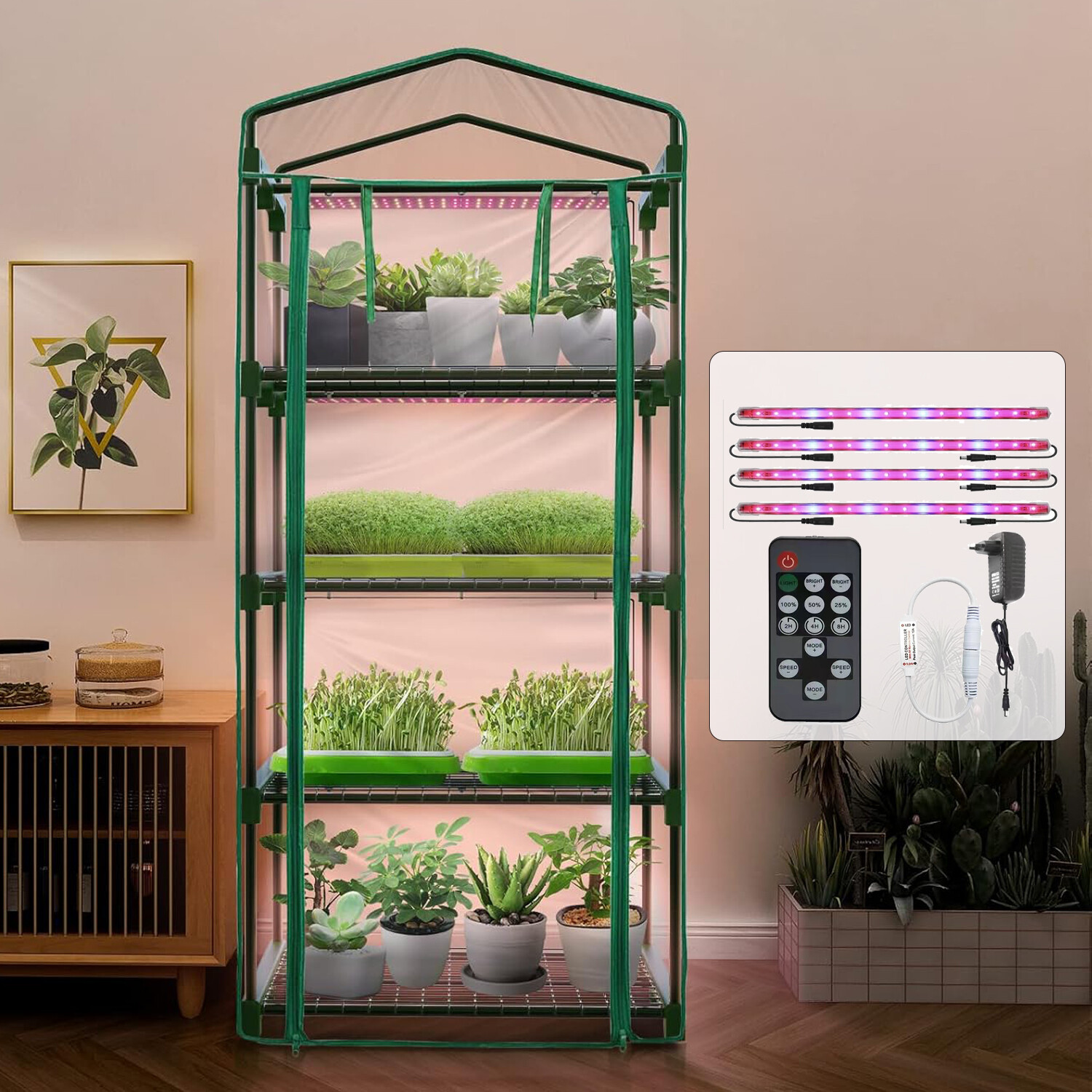 Plant Light Timer Portable Waterproof、/4-tier Indoor Greenhouse W