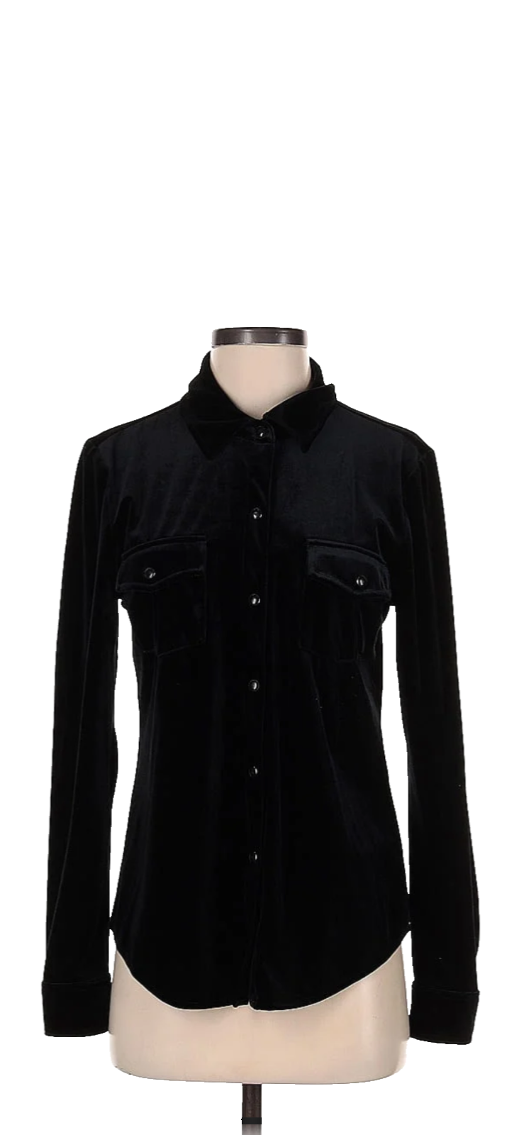 SANCTUARY Black Velvet Snap Button Long Sleeve Point Collar Top Size XS $95