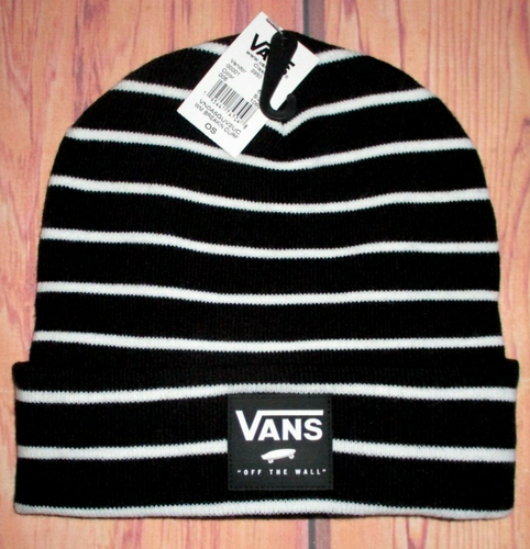 BLACK STRIPED BEANIE HAT CAP ONE 