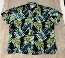 VINTAGE Paradise Found Shirt Men XL Black Floral Hawaiian Rayon Short Sleeve EUC