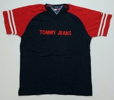 Rare VTG TOMMY JEANS Embroidered Spell Out Small Flag T Shirt 90s Hilfiger SZ XL