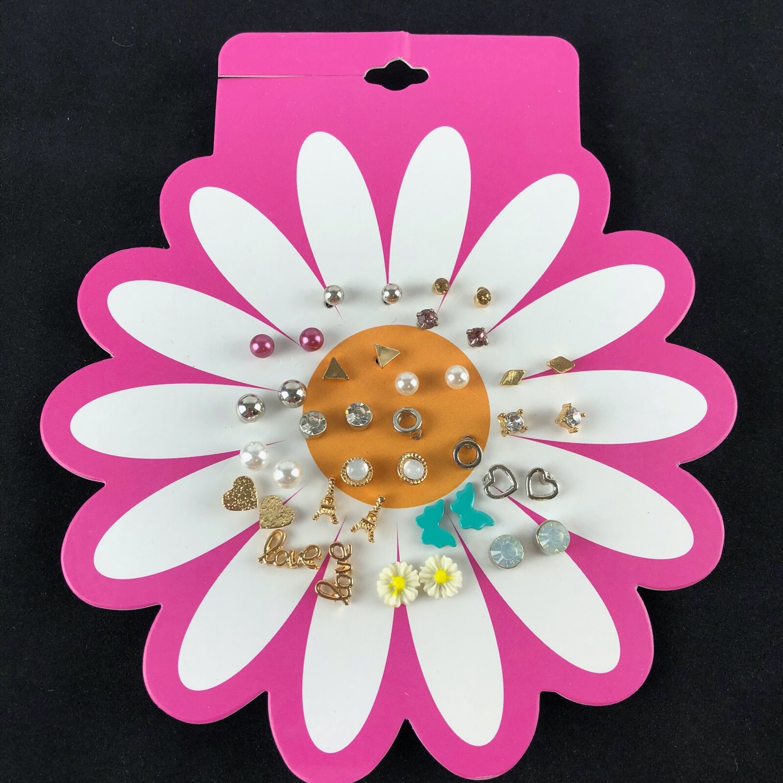 20-Pair Mudd Stud Earrings Gift Set in Gold & Silver Eiffel Tower Flowers Love Design-image