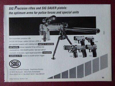 8/1991 PUB SIG SAUER P226 P 228 PISTOLE SG 550 SCHARFSCHÜTZENGEWEHR ORIGINAL ANZEIGE