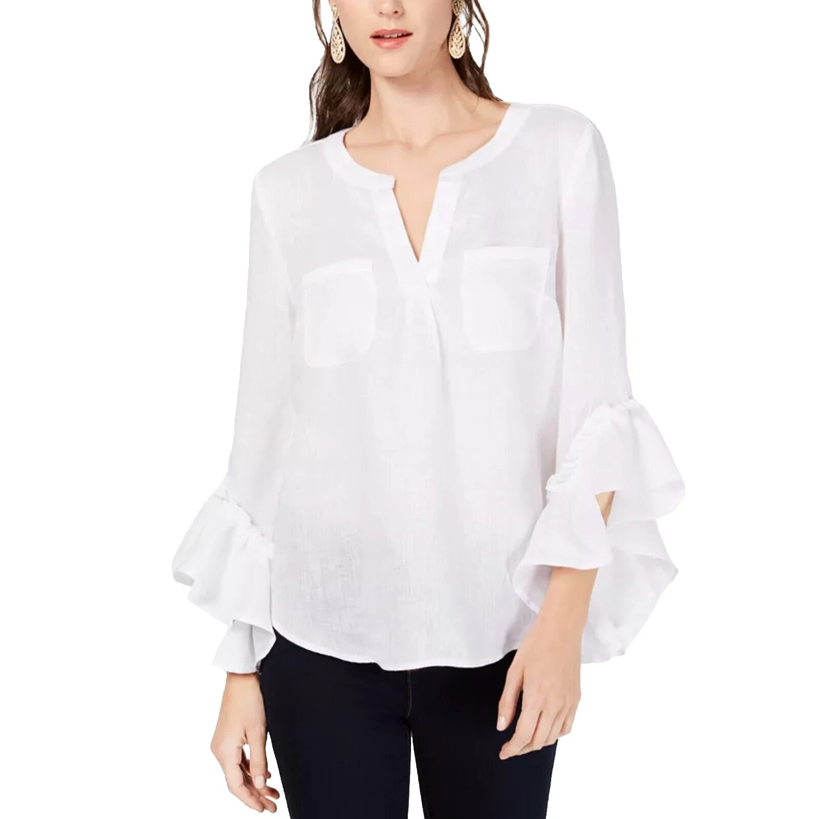 Top de Lino Blanco INC International Concepts para Mujeres