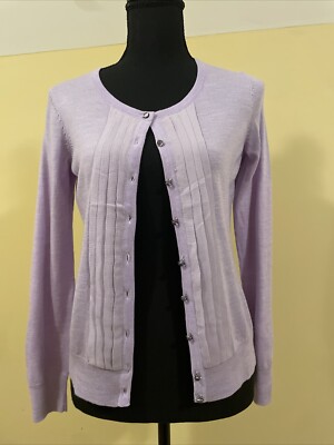 Talbots Sweater  Size S Purple Pure Italian Merino Wool Cardigan