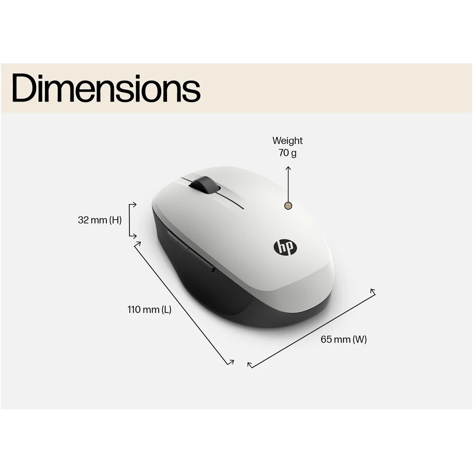 HP Dual Mode Mouse Ambidextrous Optical RF Wireless + Bluetooth for Laptop PC - Image 2 of 4