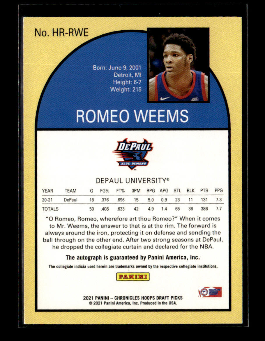 Romeo Rwe 2021-22 Panini Chronicles Draft Picks - Hoops Retro Autographs Romeo ...