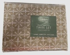 Signature Collection Beige Printed Microfiber 3-Pc. Sheet Set Size Twin