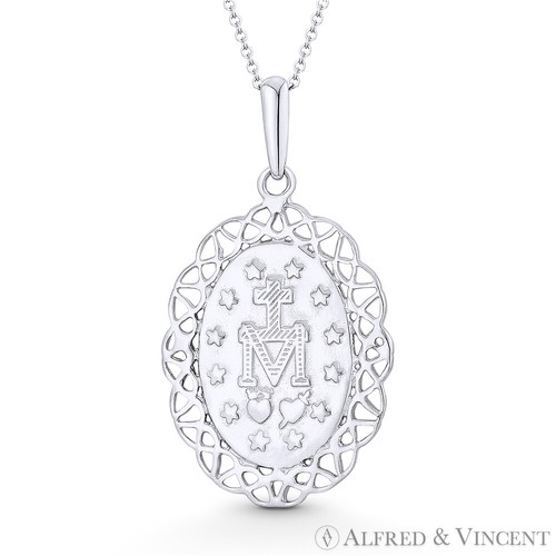 Holy Mother Mary Miraculous Medal Marian Cross 29x16mm Pendant in 14k White Gold - 第 3/3 張圖片