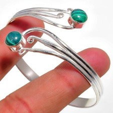 Green Malachite Gemstone Handmade 925 Sterling Silver Jewelry Bangle Sz 7-8
