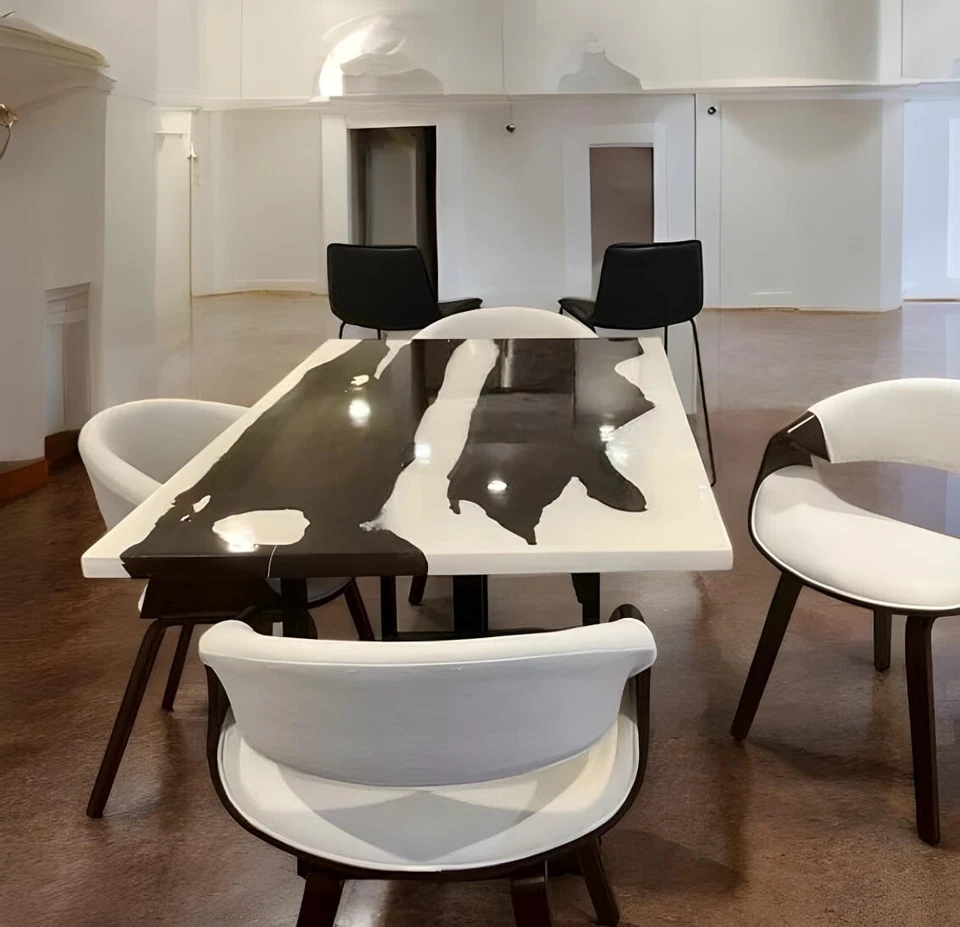 Black Walnut and White Epoxy Resin Luxury Table Top | Custom Handmade Dining Tab - Image 2 of 4