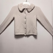 H M Girls Super Soft Cardigan W/Flexible Faux Fur Collar Button Front US 6-8Y