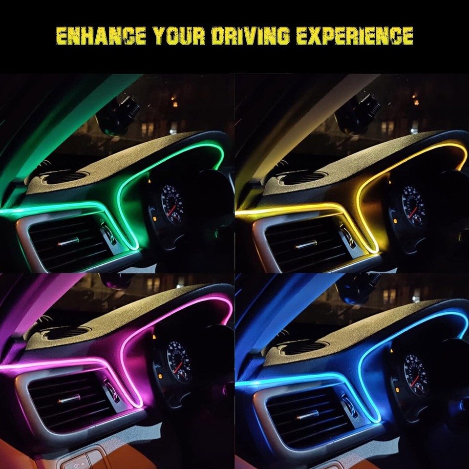 LED Neon Light Trim Glow Optic Fiber Strip Car Interior Ambient ...