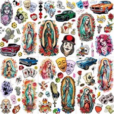 6 Sheets 3D Mexico Chicano Temporary Tattoos For Women Men Adults, Watercolor...