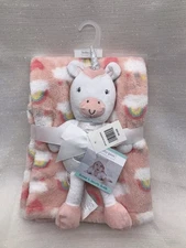 BG Unicorn Plush Buddy & Rainbow Baby Blanket Security Lovey Pink Girls Gear NEW