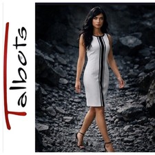 Talbots White Black Stripe Sheath Dress Sleeveless Cotton Blend PH5090 Sz 10