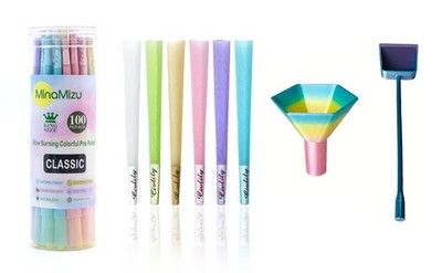 100 PACK Colorful Pre Rolled Cones| King Size Rolling Paper Cone with Loader ...