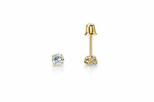 14K Solid Yellow Gold 3mm Round Birthstone Stud Earrings with screw back