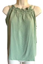 Splendid Women's Sleeveless Viscose Tank Top Ruffle Neckline Strappy Sz L Green