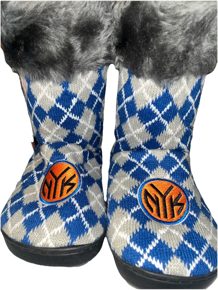 FOCO NY Knicks женщин тапочки ботинки - Argyle искусственного меха с подкладкой размер большой 9/10 новый с Ярлыками - Изображение 2 из 4