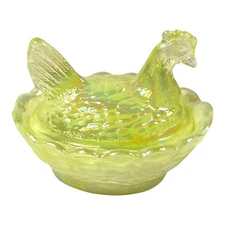 Boyd Glass 2.5" Chick on Nest Covered Salt Vaseline Lemon Splash Carnival GLOWS 