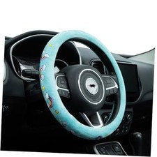 Embroidered Cute Blue Steering Wheel Cover Auto Anti-slip Breathable Rainbow