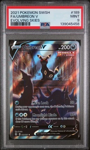 2021 POKEMON SWORD & SHIELD EVOLVING SKIES #189 FULL ART/UMBREON V PSA 9