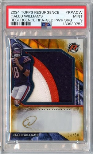 2024 Resurgence Caleb Williams GOLD SURGE Rookie RC Patch Auto #'D 34/50 PSA 9