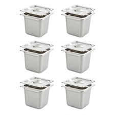 6 Pack Anti-Jam Hotel Pan with Notched Lid, 1/6 Size 6 Inch Deep, Heavy Duty,...