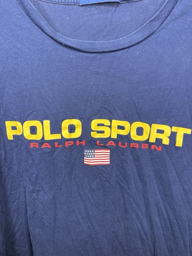 VTG Polo Sport Ralph Lauren Mens 4XB/4TG Navy Blue Short Sleeve T-Shirt USA Flag - Picture 3 of 8