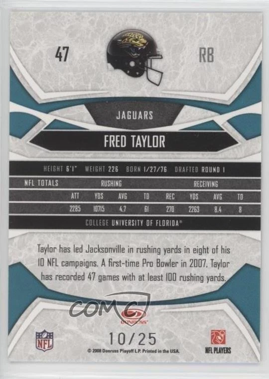 2008 Donruss Gridiron Gear Platinum X's /25 Fred Taylor #47 - Image 2 of 2