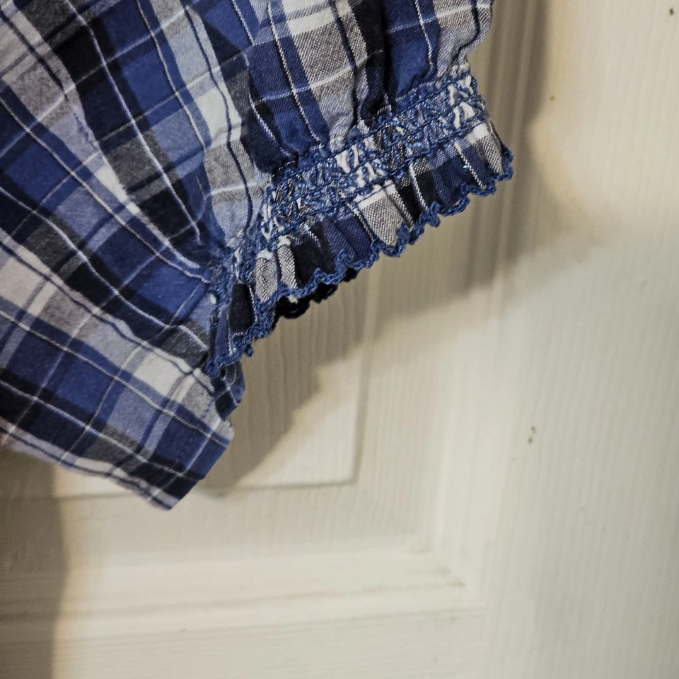 Top para mujer azul a cuadros manga corta fuera del hombro talla XL? Peasant Cottage Co Foto 4 de 4