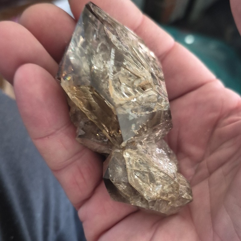 Natural Smokey Crystal Palm Size Herkimer Diamond "Deep Space Alien ". Quartz.