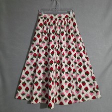 NWT Boden Womens Layla Cotton Sateen Ivory Strawberry Pop Skirt Size 6