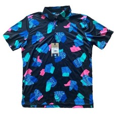 Chubbies Men's The Abs Tract Performance Polo Shirt- Black Multi Medium Size