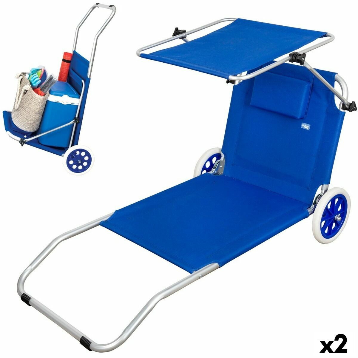 Silla Tumbona Plegable de Camping Aktive Azul 62 x 62 x 117 cm Carro plegable