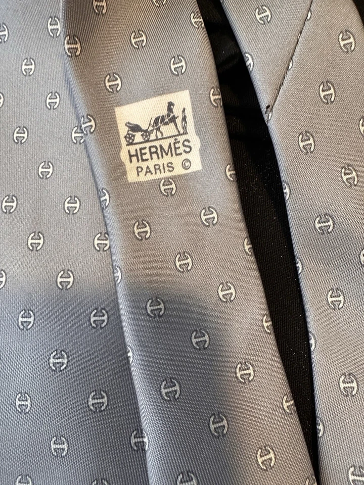 Corbata HERMES Paris Gris 100% Seda Patrón Cadena Foto 2 de 4