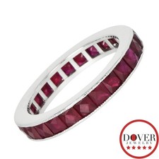 Estate 3.90ct Ruby 18K White Gold Square Channel Eternity Band Ring 3.9 Gr NR